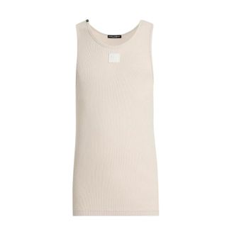 Dolce & Gabbana Sleeveless Tops, male, Beige, M, Plaque Tank Top
