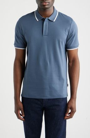 BOSS Parlay Tipped Cotton Polo in Open Blue at Nordstrom, Size X-Large