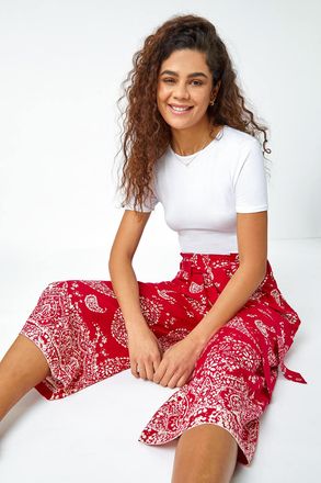 Roman Paisley Print Wide Leg Cropped Trousers