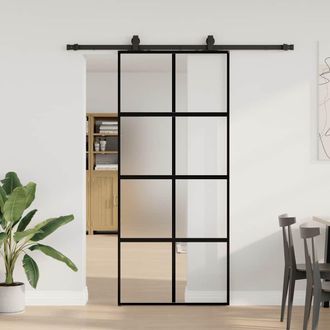 Berkfield Home Sliding Door with Hardware Set Black 90x205 cm Tempered Glass
