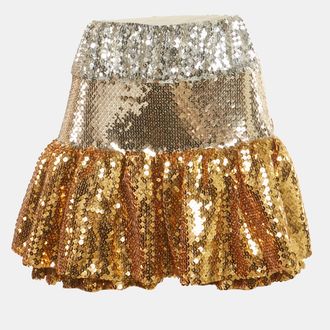 Paco Rabbane Gold Sequin Tiered Mini Skirt