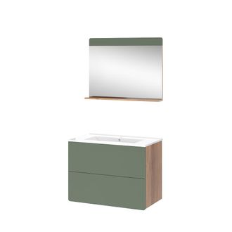 Vicco Conjunto De Muebles De Ba&ntilde;o Izan, Goldkraft Roble/verde, 3 Partes Con Espejo