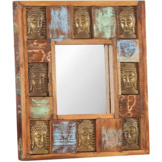 vidaXL Espejo Con Enchapado De Buda Madera Maciza Reciclada 50x50 Cm Vidaxl
