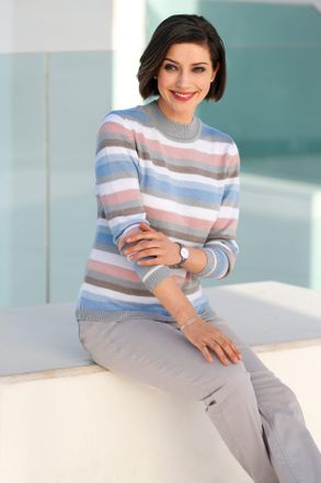 Casual Looks Stehkragenpullover CASUAL LOOKS Pullover, Damen, Gr. 40, bunt (ros&eacute;, bleu, geringelt), 100% Polyacryl, gemustert, gestreift, mehrfarbig, Pullover Steh