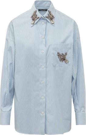 Dolce & Gabbana Long Sleeve Jewel-Embellished Shirt - Dames - Overhemden - Blauw - S - Overhemden