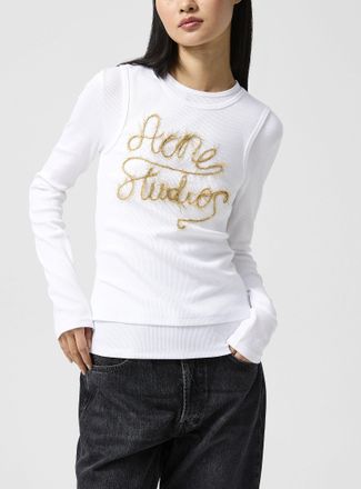 Acne Studios Womens Shimmering thread signature T-shirt