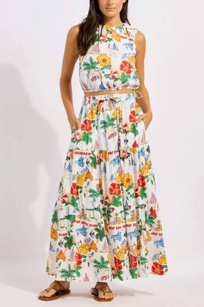 Seafolly Tiered Maxi Skirt In Powder Blue