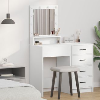 Berkfield Home White Dressing Table with LED Lights, 50x41x135 cm | Size: 50 x 41 x 135 cm