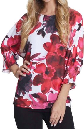 Multiples Dolman Sleeve Floral Top In White/red/fuschia