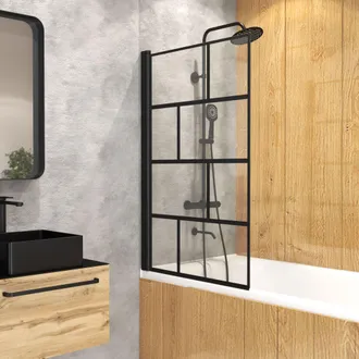 Aurlane Aurlane - Mampara De Ba&ntilde;o Plegable Serigrafiada 75x125cm - Negro Mate - Blocks Screen