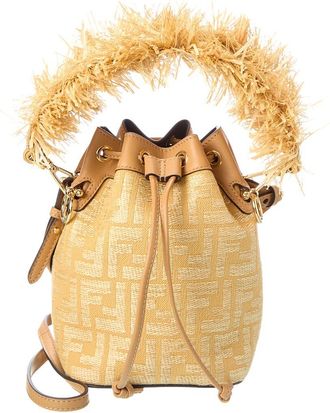 Fendi Fendi Mon Tresor Mini Raffia & Leather Bucket Bag