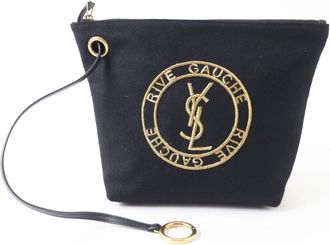 Saint Laurent Black Gold Wool Leather Pouch (Pre-Owned)