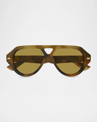 Bottega Veneta Men & apos;s BV1485S Bold Ribbon Stud Recycled Acetate Pilot Sunglasses