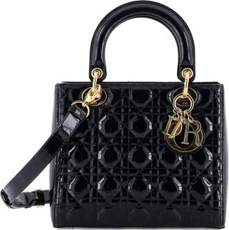 Dior Lady Dior Bag Cannage Quilt Patent Medium satchel - Nero