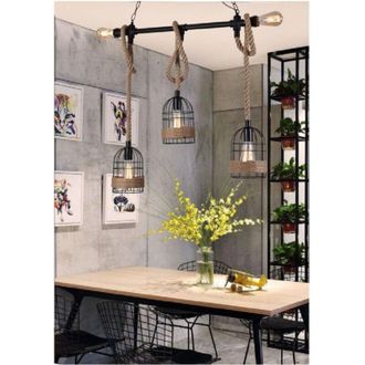 Trade Shop Trade Shop Traesio - Trade Shop - Lampadario a Sospensione Stile Industriale In Metallo Corda Canapa Retr&ograve; B60-5