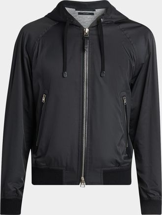 Tom Ford Mens Technical Poplin Jersey-Lined Full-Zip Hoodie