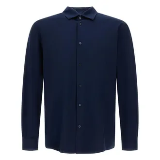 Herno Casual Shirts, male, Blue, Size: XL Shirt in Superfine Cotton Stretch