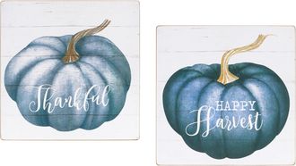 Melrose International Pumpkin Sentiment Sign (Set of 4) - Blue; Cream