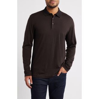 BOSS Pado Long Sleeve Wool Polo in Dark Brown at Nordstrom, Size Xx-Large