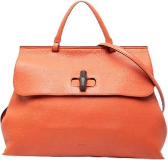 Gucci Pre-owned Handbags, female, Orange, Size: ONE SIZE Pre-owned Large Bamboo Daily Satchel