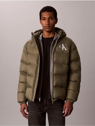 Calvin Klein Jeans Calvin Klein Mens Lightweight Nylon Hooded Puffer Jacket - Green - 2XL