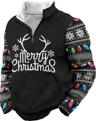 Generic Festive Christmas Half-Zip Sweatshirt with Faux & Holiday Graphics, Sweater-Style Long Sleeve Top (UK, Alpha, XXL, Regular, Regular, Christmas 05)