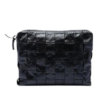 Bottega Veneta Pre-owned Geweven Leren Clutch - Dames - Pre-owned - Zwart - Maat: ONE Size Leer