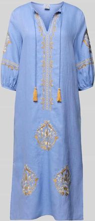 Emily van den Bergh Tunikakleid aus Leinen mit Tunikakragen und Quasten in Hellblau, Gr&ouml;&szlig;e 36