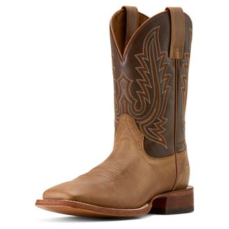 Ariat Mens County Roads Wide Square Toe Western Boots in Wheat Tan Santa Fe Brown, D Medium Width, Size 10.5, by Ariat