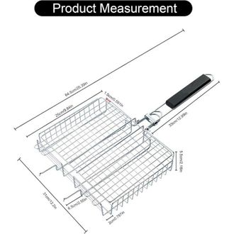 OEM Cesta Para Barbacoa, Barbacoa Port&aacute;til Con Asas De Madera Extra&iacute;bles, Accesorios Para Barbacoa, Apta Para Asar Pescado, Camarones Y Verduras, 32 X 25 