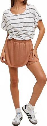 Wishlist Striped With Twist Cuff Detail Cotton Knit Top In Ivory