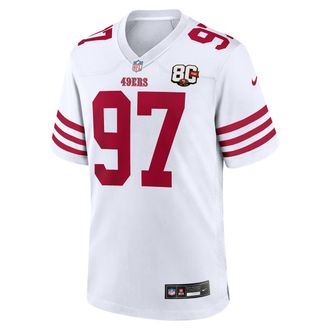 Nike Nick Bosa San Francisco 49ers 80th Anniversary Nike Mens NFL Game Jersey in White | 67NMSAGR9BF-DUL