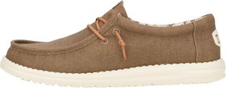HeyDude Mens Wally Waxed Canvas Slip-On Shoes, Walnut, 6 UK