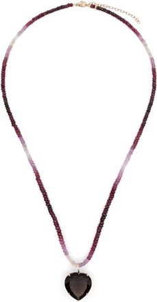 JiaJia 14K Gold Heart Quartz And Ruby Necklace - Womens - 14kt Gold/Smoky Quartz/Ruby