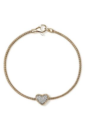 John Hardy Essentials Heart Pav&eacute; Bracelet in Gold at Nordstrom, Size Medium
