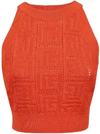 Balmain Sleeveless Monogram Mesh Top, Brand Size 38 (US Size 6)