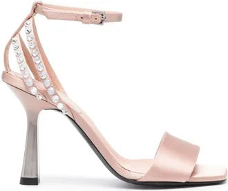 Alberta Ferretti 90mm crystal-embellished sandals - women - Silk/Calf Leather/Calf Leather/Silk/Viscose/Viscose - 38.5 - Pink