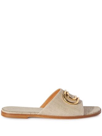 Off-white logo-plaque linen slides - Neutrals