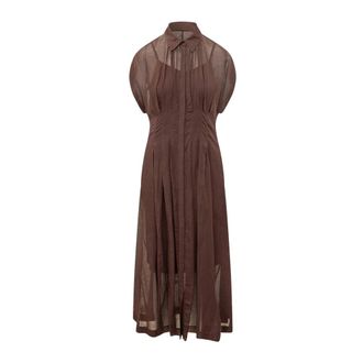 HUGO BOSS Kleedjes, Dames, Bruin, M, Linnen, Davinata Lange Jurk