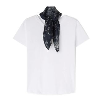 Motivi T-shirt met geknoopte sjaal - Dames - Tops - Wit - Maat: M Katoen