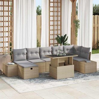 vidaXL Vidaxl - Conjunto De Sof&aacute; De Jard&iacute;n Con Coj&iacute;n 8 Pcs Beige Polirat&aacute;n