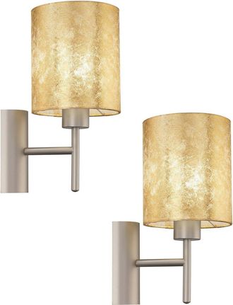 Loops 2 PACK Wall Light Colour Champagne Steel Circular Shade Gold Fabric E27 1x60W