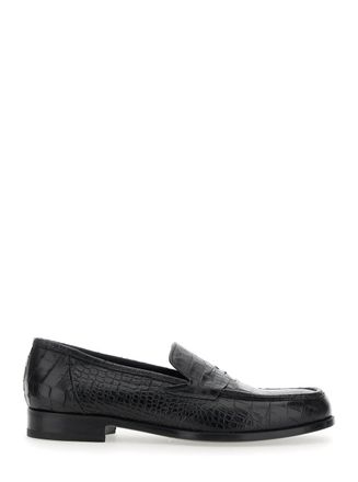 Lidfort luisiana Black Loafers With Embossed Crocodile Effect In Leather Man