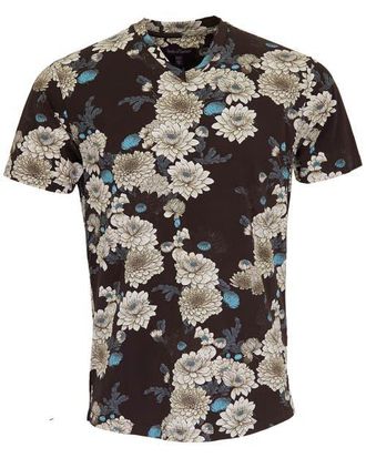 Lords of Harlech Maze V-neck Tee in Serious Floral Black at Nordstrom, Size Xx-Large