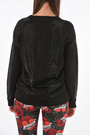 Philipp Plein COUTURE maglia a trecce LS in lurex con cristalli Philipp Plein