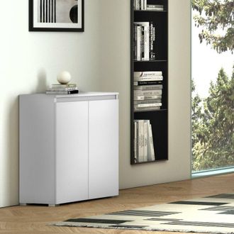 Terraneo Mueble Multiusos Con 2 Puertas, Tirador Ranurado, 3 Estantes Ajustables, Blanco