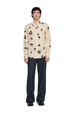 Sandro Floral print linen shirt in Off White at Nordstrom, Size Xx-Large