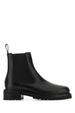 Off-white Black Leather Combat Ankle Boots