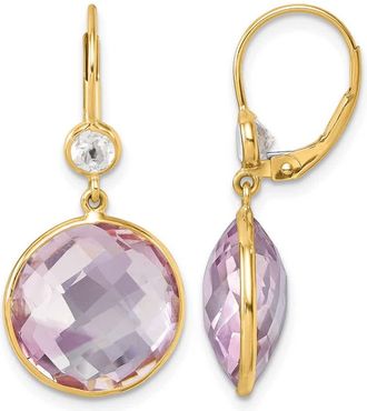 Diamond2Deal 14K Yellow Gold Pink Quartz and White Topaz Drop Dangle Earrings
