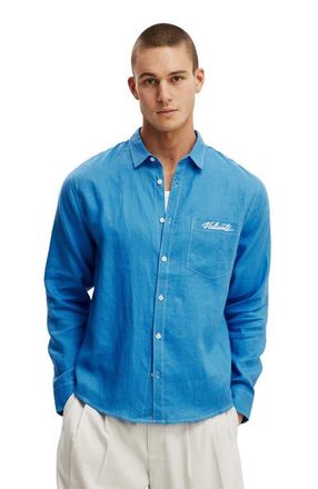 Cotton On Mens Relaxed Linen Long Sleeve Shirt in Cornflower Blue Emb at Nordstrom, Size Xx-Large